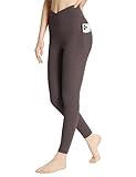 BALEAF Workout Leggings for Women with Pockets Yoga Pants Activewear High Waisted Ankle Length Petite Plus Size Lightweight Summer Cross Waist Stretchy Tights Seal Brown M