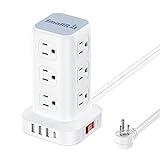 Tower Surge Protector Power Strip with 12 Outlets 4 USB (1 USB C), 6.5Feet Extension Cord with Multiple Outlets, Charging Station, Power Strip Tower, Office Desk Supplies