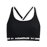 Under Armour Girls' Crossback Mid Sports Bra, Black (001)/White, Large