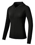 Rdruko Women's Lightweight Workout Jackets Full Zip Sports Gym Jackets for Women Slim Fit Yoga Jacket with Thumb Holes,Black,L