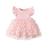 TENTIDE Baby Girl Butterfly Dress Tutu Ruffle Sleeveless Dresses Photograph Party Outfits Birthday Gift(0-3 Months, Pink)