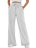 AUTOMET Women’s Summer Wide Leg Drawstring Sweatpants Cute Baggy Straight Leg Jogger Pants with Pockets Gray S