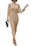 PRETTYGARDEN Womens Fall 2 Piece Outfits Bodycon Maxi Tank Pullover Sweater Dress and Long Sleeve Cropped Cardigan Knit Sets (Beige,Medium)