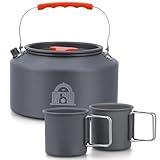 INFOOD 2.5L Camping Kettle Set - Camp Tea Coffee Pot with 2 Cups & Carrying Bag for Outdoor Camping Campfire Hiking Picnic & Backpacking, Gray