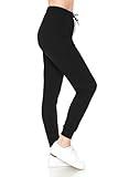 Leggings Depot Womens Relaxed fit Jogger Pants - Track Cuff Sweatpants with Pockets, Black, Medium