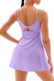 Vertvie Women's Tennis Dress with Built-in Shorts & Bra Workout Backless Golf Dress Activewear Exercise Dresses with Pockets (Purple,Medium)