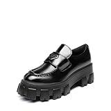 DREAM PAIRS Women's Chunky Loafers Platform Comfortable Slip-On Dressy Business Casual Fashion Outfit Loafer Shoes,Size 8,Black-PAT,SDLS2411W