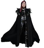 L'VOW Women Feather Collar Velvet Cloak Vampire Cape Witch Queen Cosplay Halloween Costume(Black)