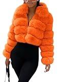 loveimgs Women Fluffy Faux Fur Coat Cropped Jacket Puffer Jacket Zip Up Winter Warm Fuzzy Teddy Jacket (Medium,Orange)