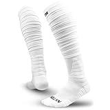 Nxtrnd XTD Scrunch Football Socks, Extra Long Padded Sport Socks for Men & Boys (White, L/XL)