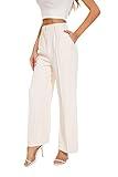 FUNYYZO Women Wide Leg Pants High Elastic Waisted Business Work Trousers Long Straight Pants Beige