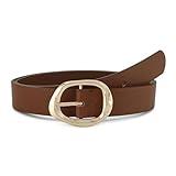 Earnda Brown Leather Belts for Women Casual Fashion Waist Belt with Liquid Shapes Gold Buckle for Jeans Pants Dresses 1.18" Width Large