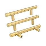 goldenwarm 10 Pack Gold Cabinet Handles Brushed Brass Drawer Pulls Gold Cabinet Pulls 3 inch - LS201GD76 Kitchen Cabinet Door Handles and Knobs Bathroom Bedroom Furniture Handles Stainless Steel