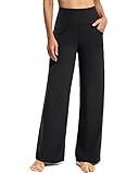 Promover Petite Wide Leg Black Pants for Women Stretchy Yoga Pants with Pockets High Waist Dress Work Pants(Black,XS,28")