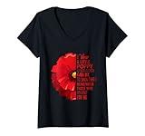 Womens Veterans Day Lest We Forget Red Poppy Flower USA Memorial V-Neck T-Shirt