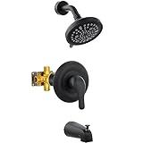 Gabrylly Shower Faucet Set, Bathtub Faucet with 9-Setting Rain Shower Head and Handle Set, Single-Handle Tub Shower Trim Kit with Valve, Matte Black