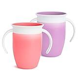 Munchkin® Miracle® 360 Trainer Sippy Cup with Handles, Spill Proof, 7 Ounce, 2 Pack, Pink/Purple