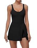 FOMELY Tennis Dresses for Women,Women U Neck Athletic Dress Tennis Dress with Built in Shorts and Bra for Sleeveless Golf Dresses for Women Side Slit Workout Dress Flare Mini Dresses Black