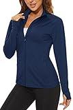 TACVASEN Women's Athletic Jackets Lightweight Navy Blue Long Sleeve Shirt Women UV Protection Shirts Full Zip Sun Shirt