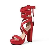 DREAM PAIRS High Chunky Block Platform Heels for Womens Strappy Gladiator Sexy Open Toe Dressy Sandal SDHS2205W Red 7.5