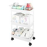 Volnamal Baby Diaper Caddy, Plastic Movable Cart for Newborn Nursery Essentials Diaper Storage Caddy Organizer for Changing Table & Crib, Easy to Assemble, Beige