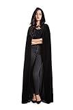 Crizcape Unisex Halloween Costume Cape Hooded Velvet Cloak for Men and Womens Black