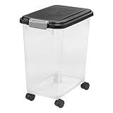 IRIS USA Airtight Dog Food Storage Container, Up to 30 lbs, Attachable Wheels, for Dog Cat Bird and other Pet Food Storage Bin, Keep Fresh, Easy Mobility, BPA Free, Black