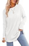 XIEERDUO Tunics or Tops to Wear with Leggings White Long Sleeve Shirts for Women Loose Fit L