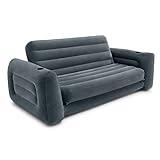 Intex 66552EP Inflatable Pull-Out Sofa: Built-in Cupholder – Velvety Surface – 2-in-1 Valve – Folds Compactly – 46" x 88" x 26"