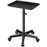 DEER BEAUTY Salon Tray on Wheels - Premium Aluminum Tattoo Tray Rolling Trolley - Adjustable Salon Service Rolling Tray Hairdresser Cart with Clinic Spa Rolling Tray Wheels (Black)