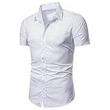 LOCALMODE Men's Slim Fit Cotton Business Casual Shirt Solid Short Sleeve Button Down Dress Shirts X-Large White