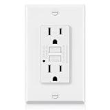 ELECTECK 15 Amp Non-Tamper Resistant GFCI Outlets, Decor GFI Receptacles with LED Indicator, Ground Fault Circuit Interrupter, Wallplate Included, ETL Listed, White