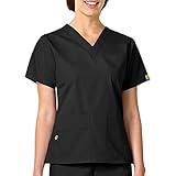 WonderWink Womens Origins Bravo V-Neck Top Medical Scrubs Shirt, Black, Small US