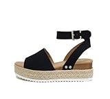 Soda Topic Open Toe Buckle Ankle Strap Espadrilles Flatform Wedge Casual Sandal (Black, us_footwear_size_system, adult, numeric, medium, 8)