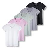 Real Essentials Womens Quick Dry Fit Dri Fit Active Wear Yoga Workout Athletic Tops Running Gym Exercise Ladies Short Sleeve Crew Scoop Neck Moisture Wicking Tees T-Shirt, Set 9, L, Pack of 5