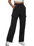 AUTOMET Womens Cargo Sweatpants Fleece High Waisted Joggers Pants Athletic Lounge Trousers Fall Clothes Black S