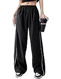 Shebote Womens Parachute Pants Wide Leg Baggy Pants Y2K Elastic Waist Jogger Sweatpants Track Pants Streetwear(0046-Black-S)