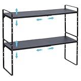 2 Pack Expandable Kitchen Cabinet Organizer Shelf, Stackable Kitchen Counter Storage Shelves Organizers, Adjustable Small Storage Shelf Rack Stand Riser For Mug Coffee Cup Dish Plate, Length: 25.5”