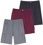 Real Essentials 3 Pack: Mens Hiking Cargo Shorts Lightweight Stretch Casual Outdoor Work Fishing Water Short with Zipper Pockets Relaxed Fit 9 Inch Inseam