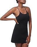 Women's Tennis Dress, Workout Golf Dress Built-in with Bra & Shorts Pocket Sleeveless Athletic Dresses Black