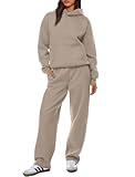 XIEERDUO Womens 2 Piece Outfits 2024 Sweatsuit Set Oversized Sweatshirt Track Suits Matching Sweat Sets for Women Wide Leg Sweatpants Coffeegrey XL