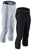 DEVOPS 2 Pack Men's 3/4 Compression Pants Athletic Leggings (Medium, Black/White)