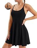 Ewedoos Tennis Dress Womens Athletic Dress Built in Shorts & Bra Adjustable Straps Workout Exercise Golf Summer Dress Black