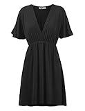 Lock and Love LL WDR 1338 Womens Short sleeve kimono Style Deep V-neck Casual Summer Dress S-3XL Plus Size XXL BLACK