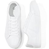 kufeiti White PU Leather Sneakers for Women Low Top Lace Up Tennis Shoes Women's Fashion Casual Shoes Sneakers(White,US8.5)