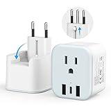 European Travel Plug Adapter Foldable International Power Plug Adapter with USB-C, Type C/L 2 in 1 Plug Adaptor for US to Most of Europe EU Spain Italy France Germany