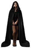 HOMELEX Black Witch Velvet Cloak Halloween Hooded Cape Queen King Robe Outfit Renaissance Medieval Costume