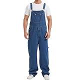 CAMOFOXIN Men's Denim Bib Overall, Mens Classic Workwear with Pockets, Stone Washed Blue, 40 X 30