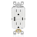 Leviton GUAC1-W 15A SmartlockPro Self-Test GFCI Combination with Type A & Type-C USB In-Wall, USB Charger for Smartphones and Tablets, White