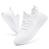 WOHHHW Women Walking Shoes Ladies Running Sneakers Breathable Mesh Sports Shoes Casual Lightweight Gym Lace up Sneakers Fitness Athletic Slip On Comfortable White US Size 9